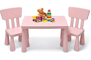 HONEY JOY Kids Table and Chair Set, Plastic Children Activity Table and 2 Chairs for Art Craft, Easy-Clean Tabletop, 3-Piece Toddler Furniture Set for Daycare Playroom, Gift for Boys Girls(Pink)