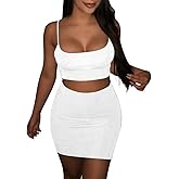 BORIFLORS Women's Sexy 2 Piece Bodycon Mini Party Dresses Halloween Costume Strap Crop Top Short Skirt Set