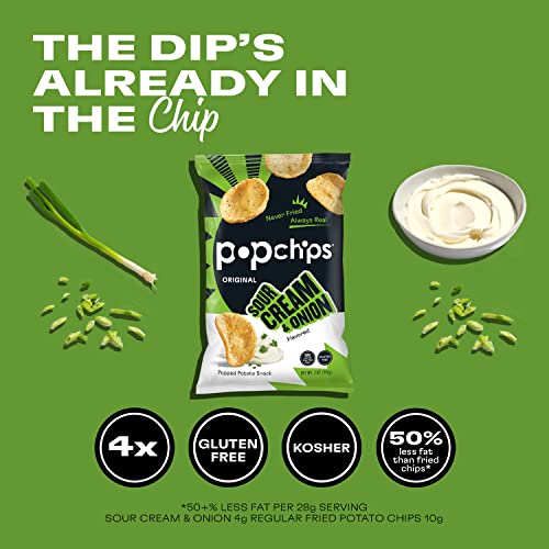 Popchips Potato Chips, Sour Cream & Onion, 4ct 5.0oz Share Bags, Low