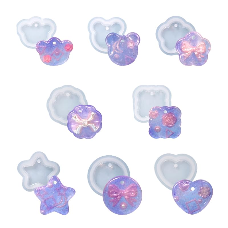 シリコンモールド UVレジン 樹脂 8種類 円形、四角形、星形、ハート形状の レジン型 レジン モールド UVレジンシリコン型 DIY手作り かわいい ペンダント、ネックレス、イヤリング 、キーホルダーなどのアクセサリー の商品画像