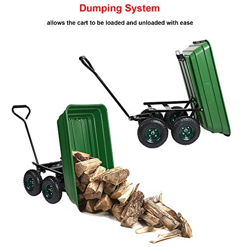 LUCKYERMORE Garden Dump Utility Wagon Cart-550 LB Weight Capacity Multifunctional Wheelbarrow Sturdy Plastic Yard Lawn Cart for Wood and Cargo Carrier