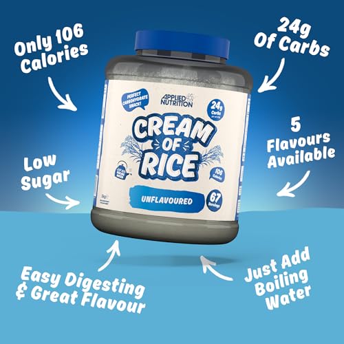 Applied Nutrition Cream of Rice - High Carbohydrate Cream of Rice Supplement, Source of Energy for Breakfast & Snacks, Easy to Digest, Low Sugar, Low Fat, Vegan, 2kg (Unflavoured)