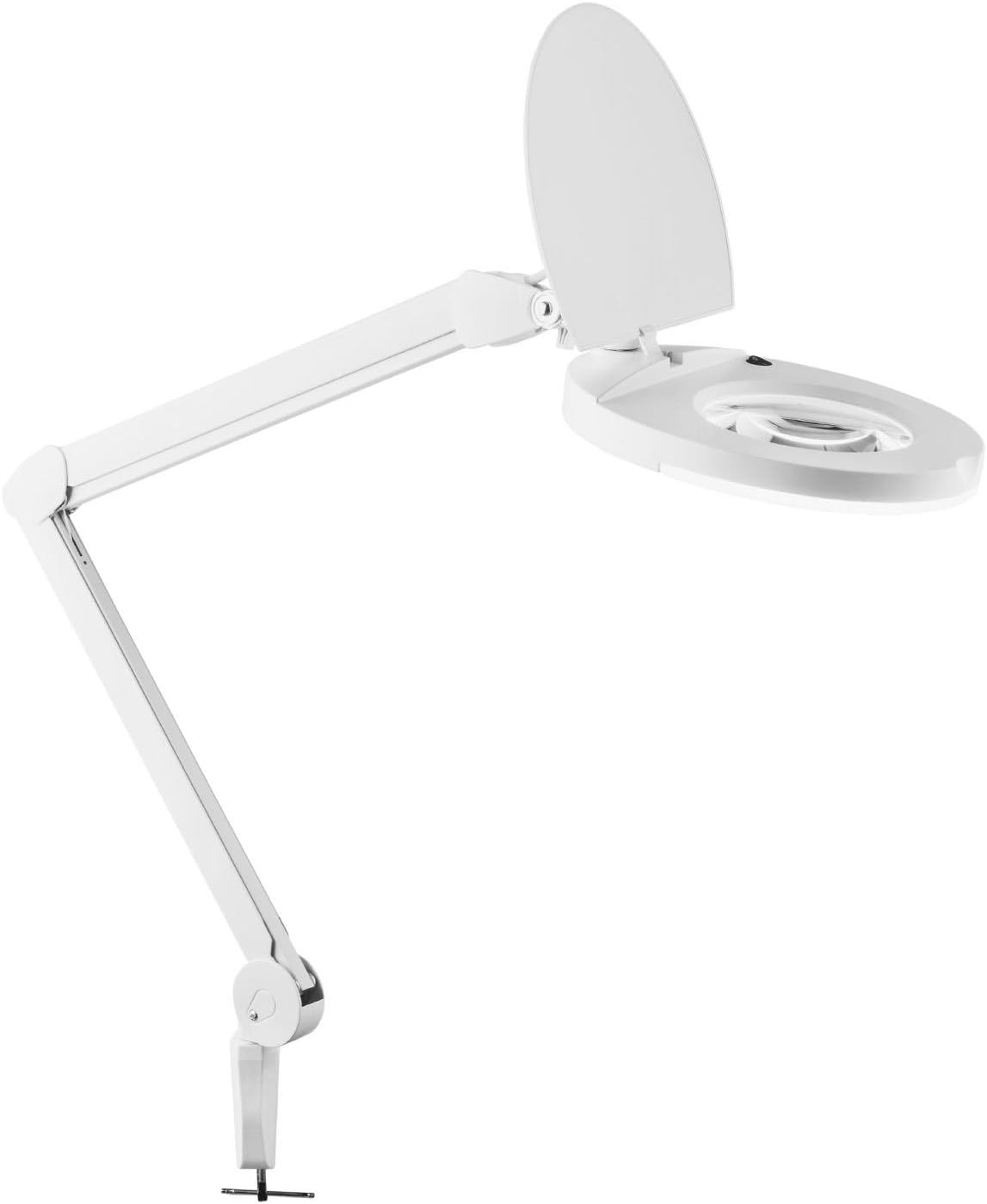 Lightcraft TeleLux Magnifying Lamp - Fluorescent Tube, Energy-Saving, 22W, 5 Diopters, 12.5cm Real Glass Lens, 80cm Flexible Arm with 3 Joints and Swivel-Head, White