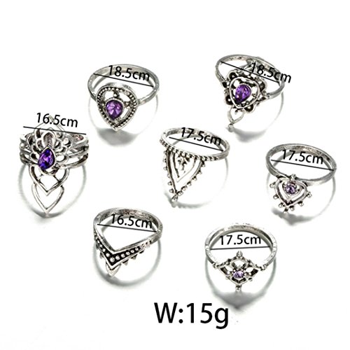 Hmlai Clearance! 7Pcs/Set Women Rings Set Natural Gemstone Fire Opal Diamond Ring Wedding Engagement Jewelry Gift - Thumbnail 3