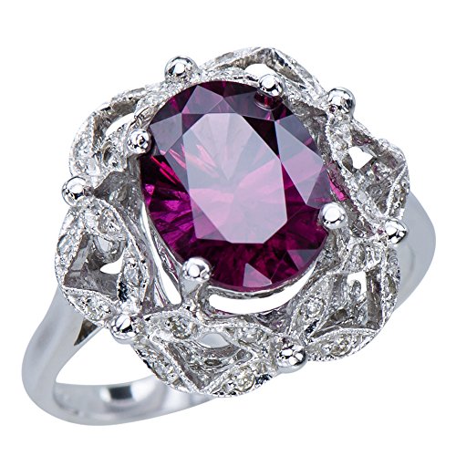 Exquisite Valentines Special Gift - Royal Pink Natural Rhodorite 3.3CT Gemstone 18K White Gold Diamond Duchess Jewelry Ring