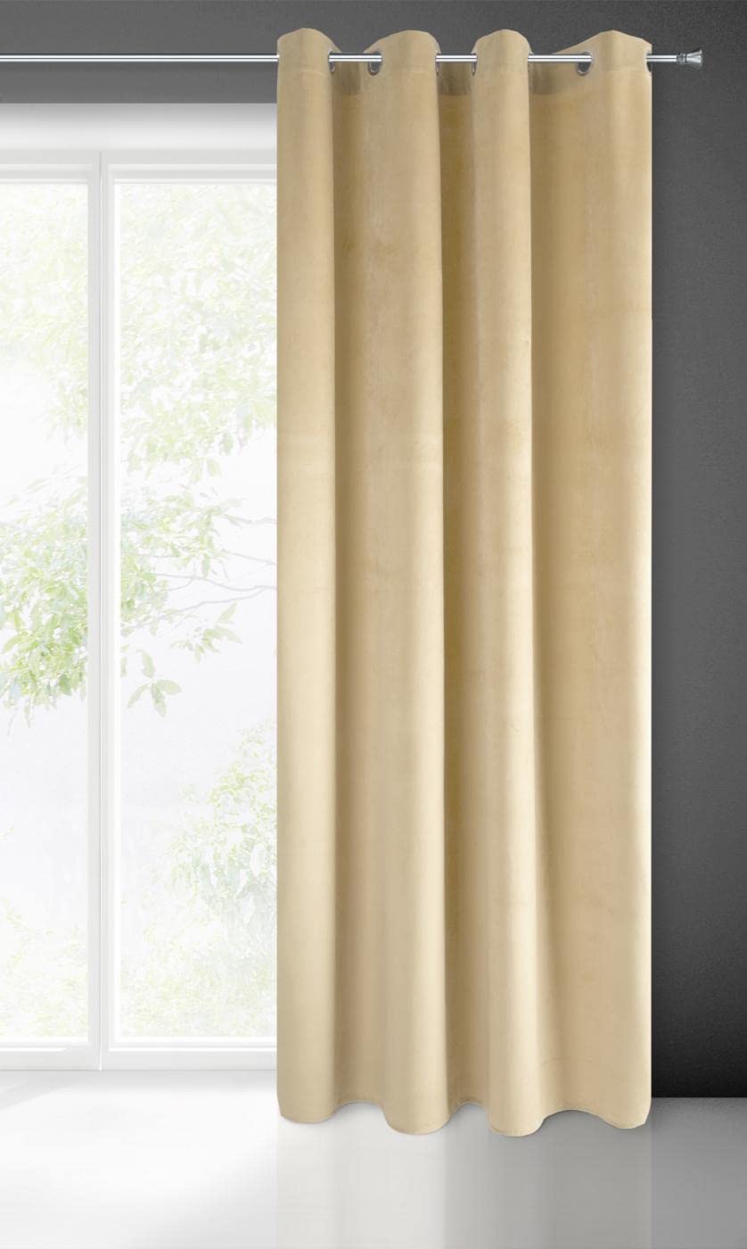 Eurofirany PIERRE Soft Plain Opaque Velvet Curtain with Eyelets - 1 Unit, Fluffy Panel Drape Classic Glamour Elegant Living Room, Bedroom, 215 g/m2, W55 x L98, Cappuccino