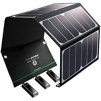 Solar Charger RAVPower 24W Solar Panel with Triple USB Ports Waterproof Foldable for Smartphones Tablets and Camping Travel