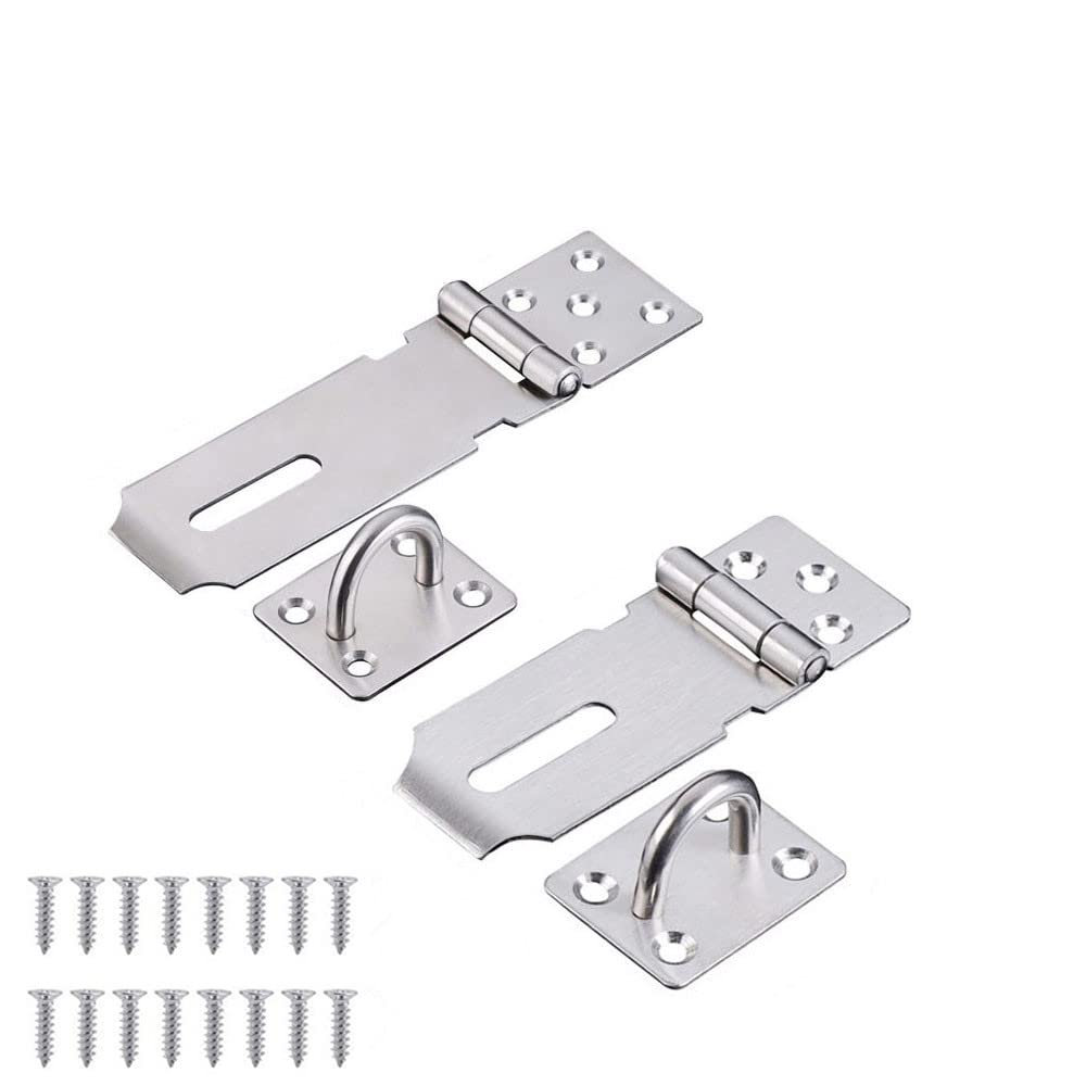 nuumee Heavy Duty 304 Stainless Steel Hasp Staple with Screws, Padlock Hasp Door Clasp, Shed Locks and Latches, Security Gate Hasp and Staple Lock for Doors,2Pcs (Sliver)