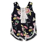 2 Style Infant Baby Girls Lace Fringes Tassels Sleeveless Backless Floral Romper (1-2 Yesrs, Blue)