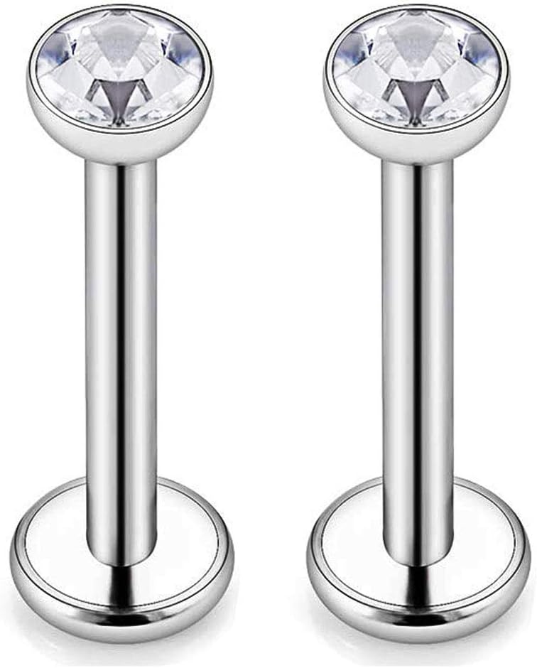 16g G23 Titanium Labret Monroe Lip Rings 3mm CZ Internally Threaded Helix Cartilage Tragus Earring Studs Piercing 6mm 8mm 10mm