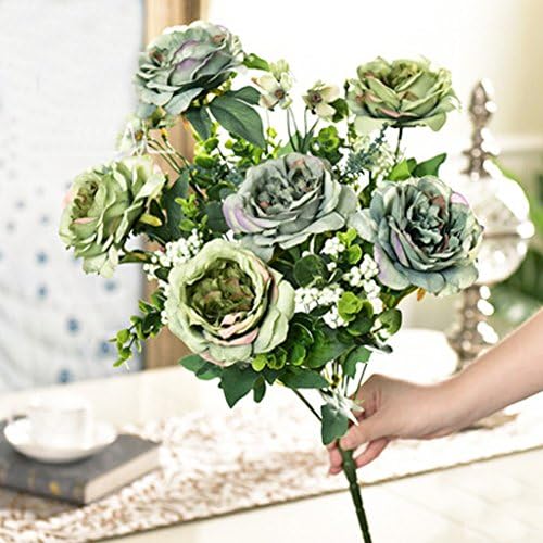 HNXZL 1 Bunch Top Quality European Style Artificial High Imitation Austen Rose Bouquet Flower Arrangement Home Furnishing Table Hallway Rooms Decoration Green