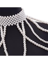 Jerollin - Collar de perlas de imitación para mujer, collar de moda con babero, collar de bisutería