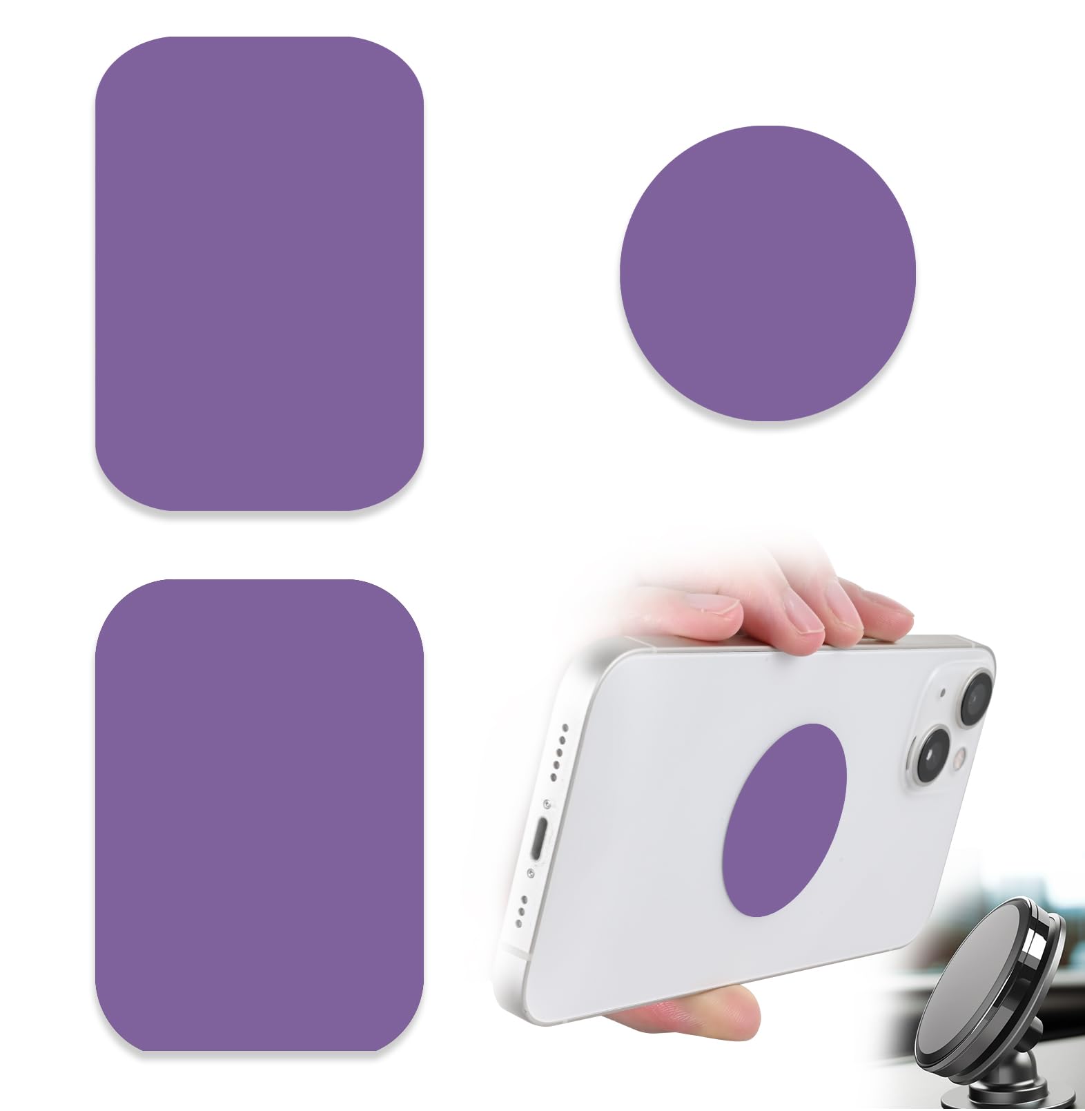 ZYAOTWQZ Phone Magnets for Back of Phone, Universal Metal Plates, 2 Rectangular and 2 Round with Adhesive, car Phone Magnets (Purple)