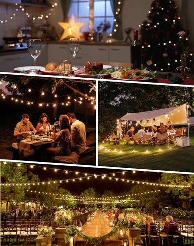 ROVLAK 12 m Outdoor Garden Lights with 18 + 3 G40 LED Bulbs in Plastic, IP44 Waterproof, 2700 K Warm White Lights for Garden, Terrace, Balcony, Home, Party