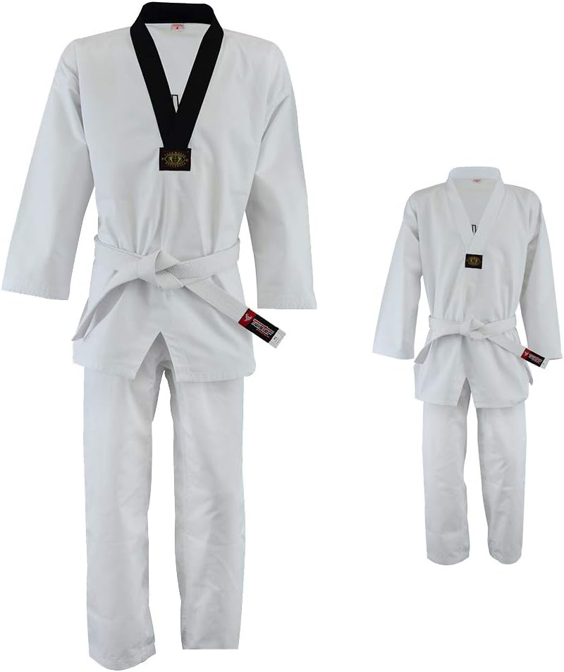 Twister Taekwondo Gi/Uniform 8.5oz Polyester/Cotton with Embroidery Taekwondo Logo on Back White Belt Included Sizes 0000 to 7