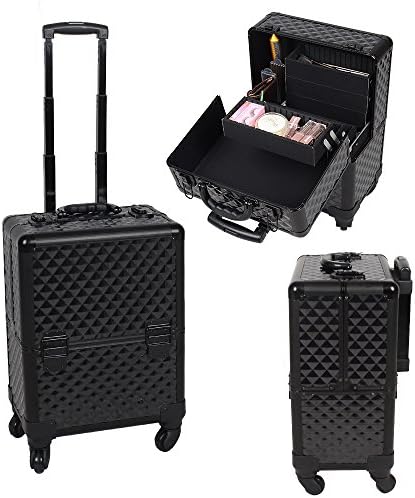 OGIMA Professional Rolling Makeup Case Cosmetic Train Box Trolley, Black Plaid