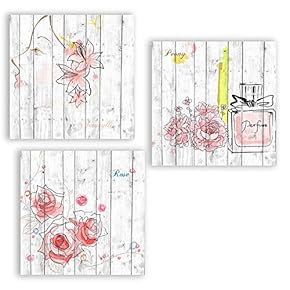 3 Panel Canvas Wall Art Flowers on Vintage Wood Background Pictures Home Wall Decorations for Kitchen Streched and Framed? - 12"x12"x3 Panels