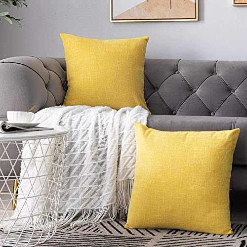 Anickal Mustard Yellow Pillow Covers 18x18 Inch Set of 2 Rustic Farmhouse Chenille Decorative