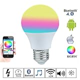 Tanbaby Bluetooth LED Bulb E27 RGBW 4.5W Smart LED Light Bulb Timer Smartphone Controlled Dimmable Color changeable with iPhone, iPad, Android Phone and Tablet