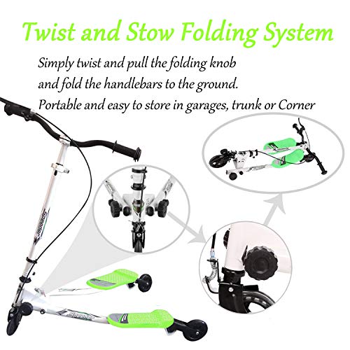 Scooter for Kids, Y Flicker Scooter, Adjustable Swing Wiggle Scooter Folding 3 Wheels Kick