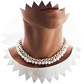 Vacaonio Boho Layered Pearl Chain Necklace Chunky Curb Link Chain Necklace Round Pearl Beaded Necklace Vintage Pearl Collar Necklace Pearl Wedding Necklace Jewelry for Women