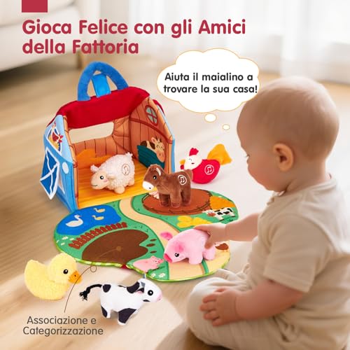 hahaland Baby Toys 1 Year - Plush Sound Farm, with 6 Soft Animals and Realistic Sounds, Educational Toy Baby Montessori Sensory Gift 6 12 18 Months
