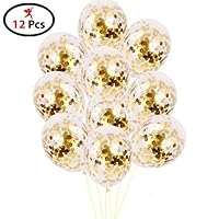 Party Propz Balloons with Golden Colored Pre-Filled Confetti (Set of 12)- Confetti Balloons Decorations / Confetti Balloons for Boys / Confetti Balloons for Parties / Gold Confetti Balloons