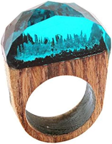 Roumin1pc 19mm Handmade Wood Resin Ring with Gorgeous Beautiful Fantasy Secret Landscape(Brown,7)