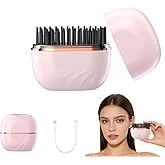 SL Euthtion Cordless Mini Hair Straightener Brush - Rechargeable Battery-Powered, Portable Small Straightening Comb with 3 Temperature Settings for Travel, RV, Outdoor