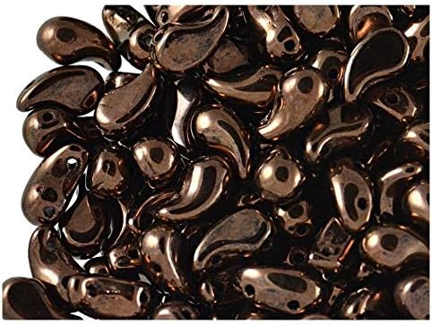 20pcs Czech Pressed Glass Beads ZoliDuo Left 5x8 mm, Jet Bronze Luster