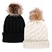Simplicity Beanie Hats for Women Unisex Winter Faux Fur Pompoms Beanies for Women 2 Pack Black/White