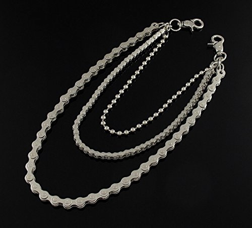 Metal Mens Wallet Chains Wc-123 Triple Strand Chrome Bike Chain Link Plated Jeans Chain Wallet Silver