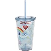 Hello Kitty & Friends X Care Bears Characters In Clouds 16 Oz Blue Acrylic Travel Cup