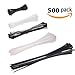 Zip Ties Heavy Duty Cable Ties 4+6+8+10+12 Inch Black & White 500pcs (Combo Pack) Self-Locking Nylon Plastic Ties primary