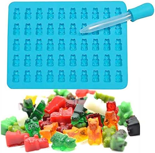 4 Pack Gumdrop Jelly Moulds, Chocolate Molds Silicone, Gummy Bear Candy Molds, Ice Cube Tray Nonstick,150 Gummy Bears Total + 3 Droppers - 100% BPA Free and FDA Approved