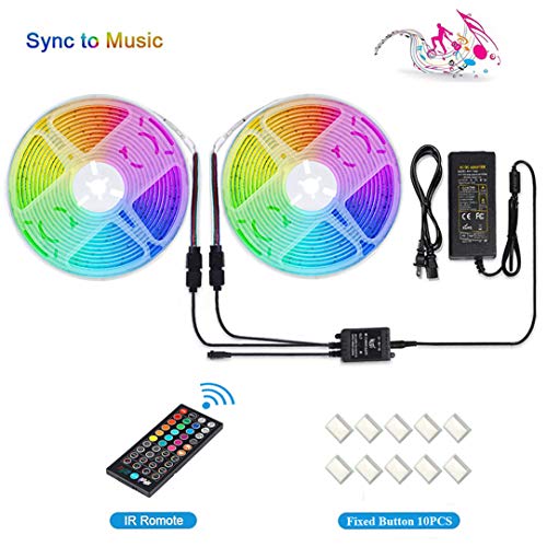 LUNSY RGB LED Light Strip Music Sync, Dimmable Strip Lights with Remote, 32.8 ft/10m, 12V, Waterproof, Multicolor Rope Lights Outdoor, Sound Activated, Dream Color, 300 LED 5050