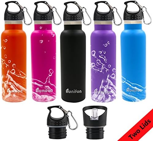 Aunifun Vacuum Insulated Stainless Steel Water Bottle - 20oz Double Walled Vacuum Insulation Travel Water Bottle Keeps Hot and Cold Drinks for Outdoor Sports Camping Hiking Cycling, (Black)