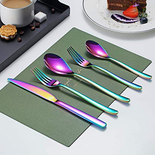Rainbow Flatware Set 20 Pieces, Stainless Steel Colorful Silverware Set