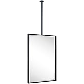 TEHOME Ceiling Mount Mirrors for bathrooms Suspend Black Metal Framed Rectangle ceil Mount Mirror for a Window Vanity with Adjustable Hanging Rod, Mirror Measures 20x30''