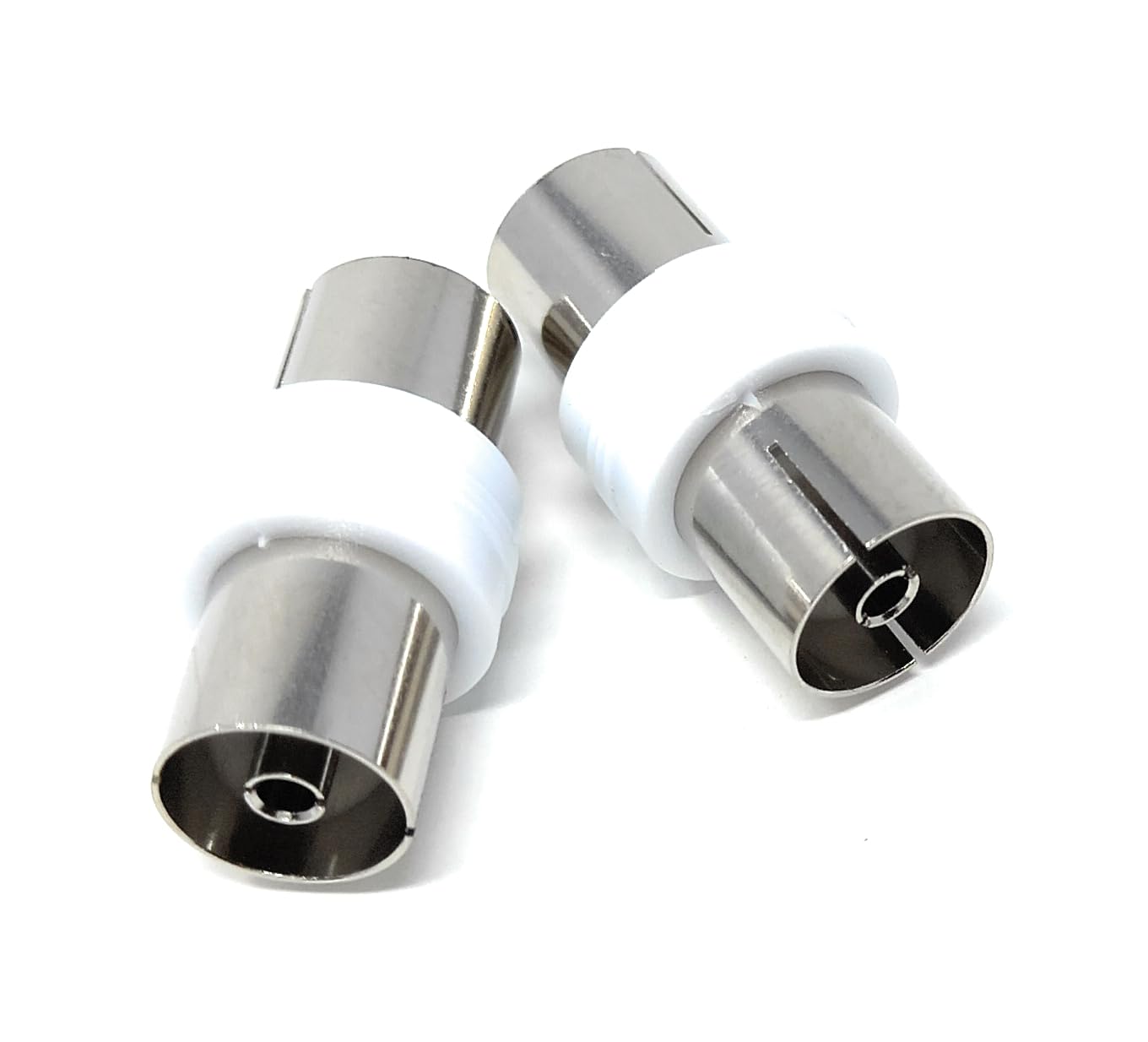 DRUT 2pcs. TV Aerial RF Lead Coupler Female to Female Socket Coaxial Connector, Coaxial Cable Adapter, Gender Changer (White Nickel)