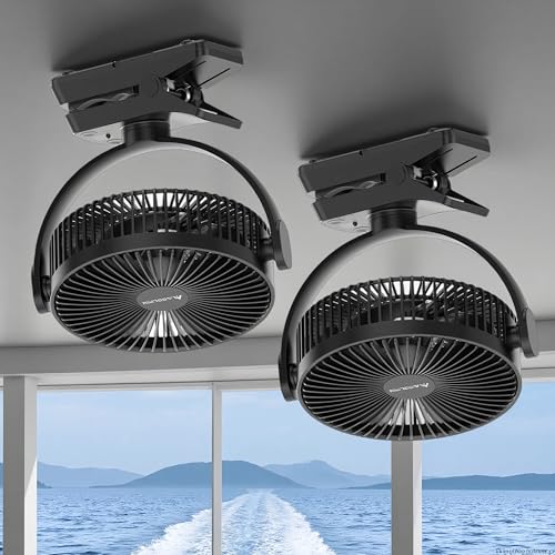 2-Pack 8-inch Magnetic Cruise Ship Approved Fan, 12000mAh Battery Operated Clip on Fan with 5 Speeds, LED Lantern, Timer, Magnetically Sticks on Cabin Ceilings and Walls - Not Suitable for Golf Carts