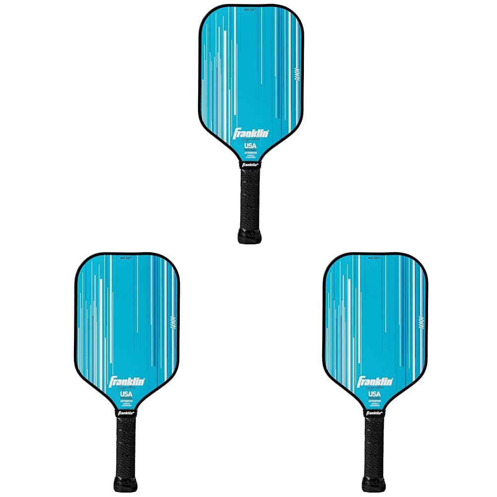 Franklin Sports Pro Pickleball Paddles - Signature Series Pro Paddle with MaxGrit Surface - USA Pickleball (USAPA) Tournament Approved - 16mm Polypropylene Core - Blue (Pack of 3) Image