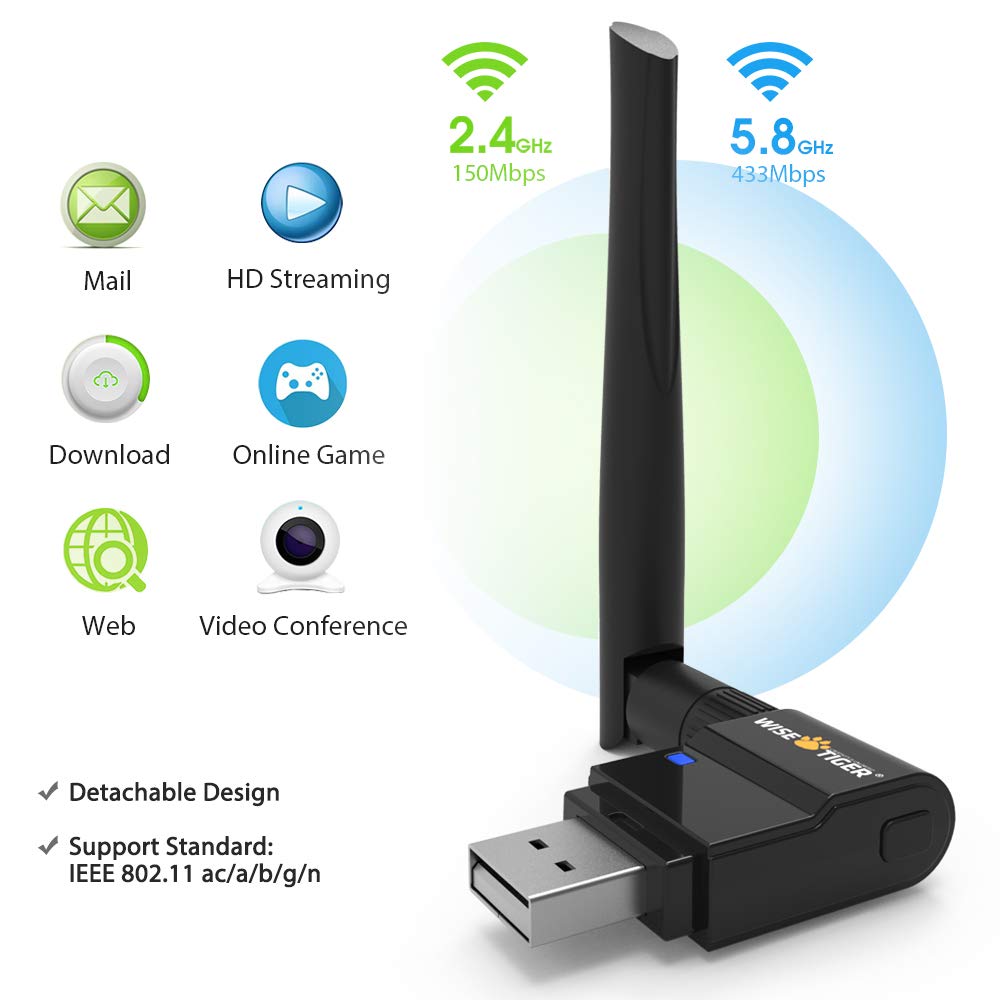WiFi Adapter AC600Mbps Dual Band Wireless USB Adapter 2.4GHz/5.8GHz WiFi Dongle Long Ranger External Antenna Support Windows 10/8/7/Xp/Vista Mac OS X 10.6-10.13 - Fast Install,Only 3 Minutes