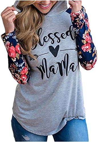 HONEY BOUTIQUE Women Casual Long Sleeve Pullover Floral Print Hoodie Sweatshirts Dark Grey