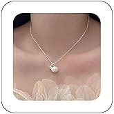 Vacaonio Boho Silver Ball Pearl Pendant Necklace Round Pearl Chain Necklace Single Bead Ball Choker Necklace Pearl Wedding Necklace Jewelry for Women