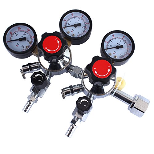 Dual Gauge CO2 Beer Regulator - Homebrew Kegerator Draft Beer Dispensing-Unit with CGA-320 inlet,3/8''outlet 0-60 PSI Working Pressure, 0-3000 PSI Tank Pressure with Safety Pressure Relief Valve