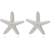 Starfish Earrings for Women Big Starfish Stud Earrings Boho Gold-Tone Sea Star Statement Earrings Beach Ocean Summer Jewelry Gift