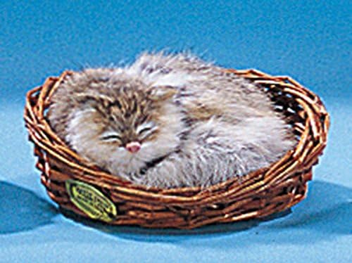 Cat Sleeping in Basket Collectible Figurine Kitten Statue Decoration