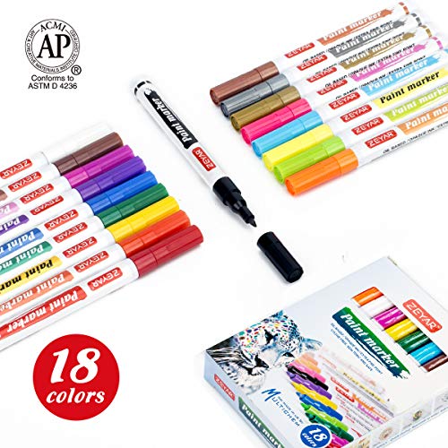 ZEYAR OilBased Paint Markers, Expert of Rock Painting, Extra Fine Point, 18 Colors, AP