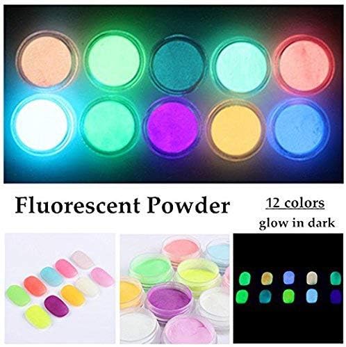 QIMEIYA 12 Colors Neon Colors Phosphorescent Luminescent Fluorescent Powder Glow In Dark Nail Decorations Nail Art Acrylic Use DIY Kit
